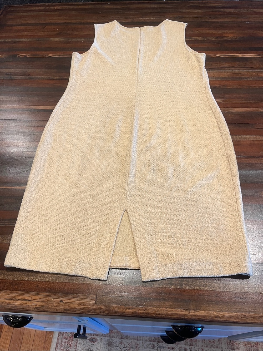 St John Sleeveless Tan Cream Textured Shift Dress size 12 wool blend - Picture 2 of 4